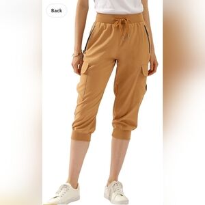 Doublju Women's Beige Joggers with Navy Zipper